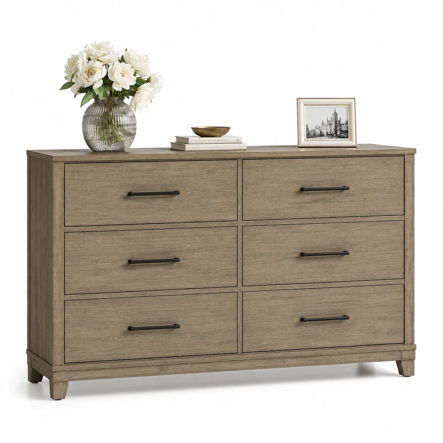 Commode en bois 6 tiroirs avec poignées en métal