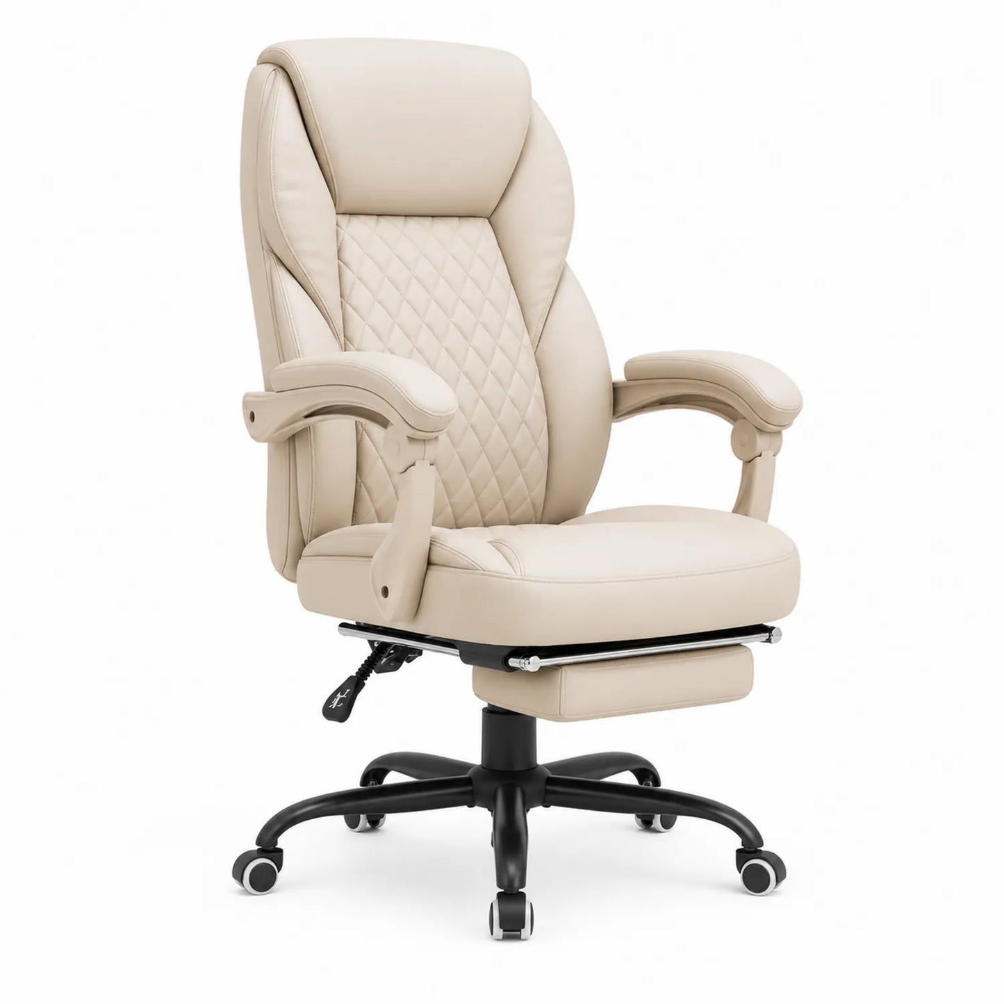 Chaise de bureau en cuir synthétique beige avec repose-pied