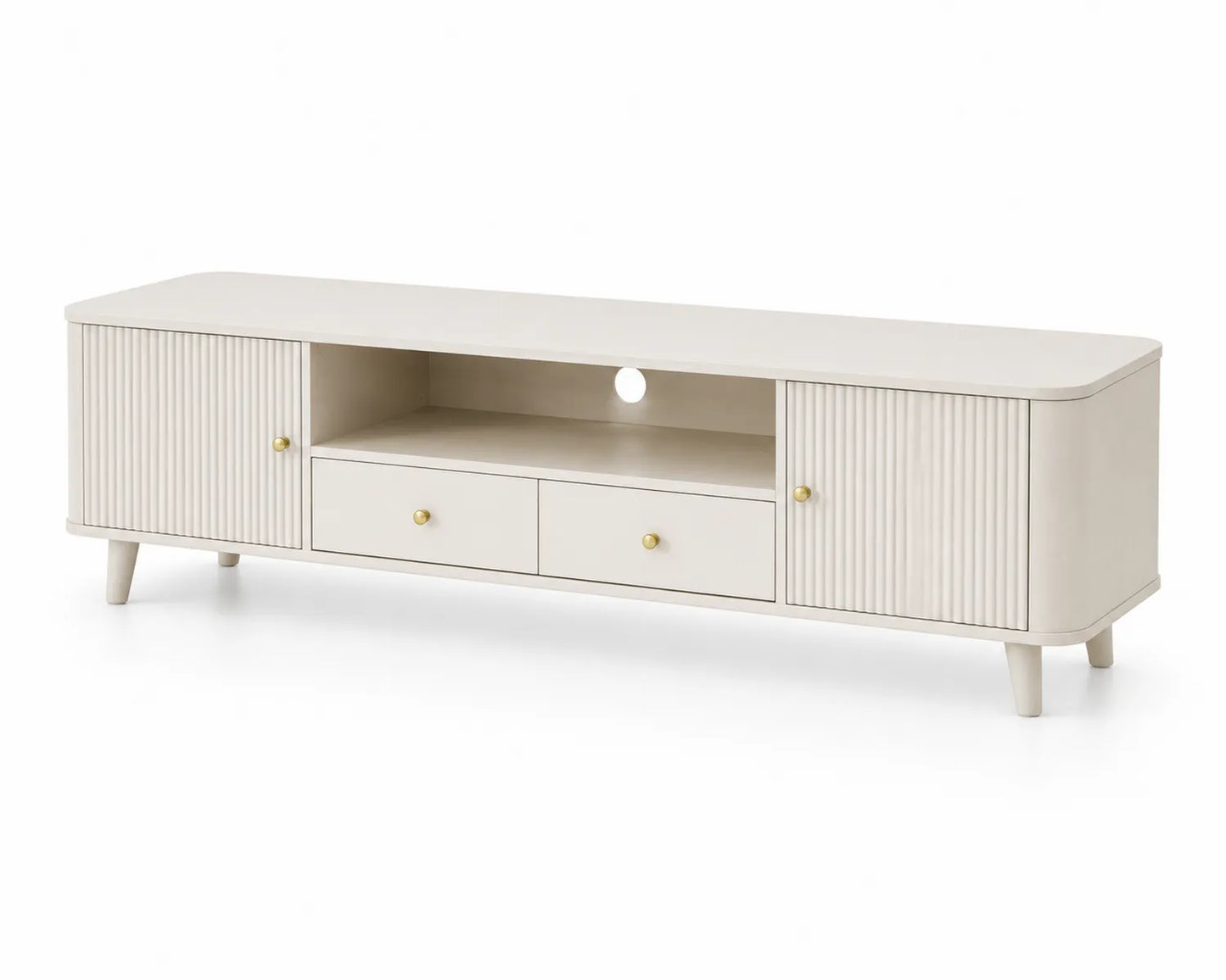 Meuble TV en bois MDF avec rangements 160 cm Beige