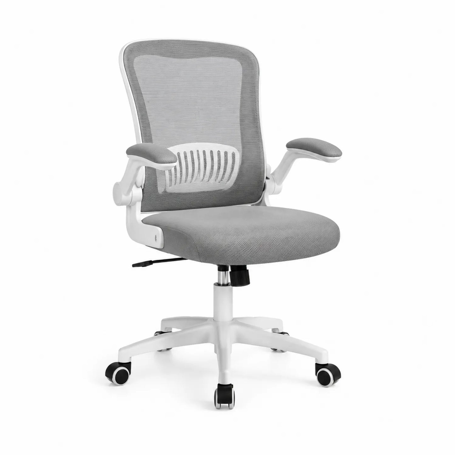 Chaise de bureau en tissu gris avec accoudoirs réglables