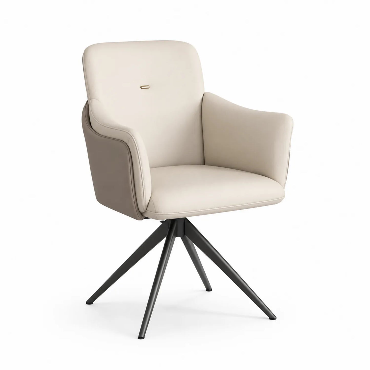 Chaise pivotante en cuir synthétique beige avec pieds en métal noir 60x60x85 cm