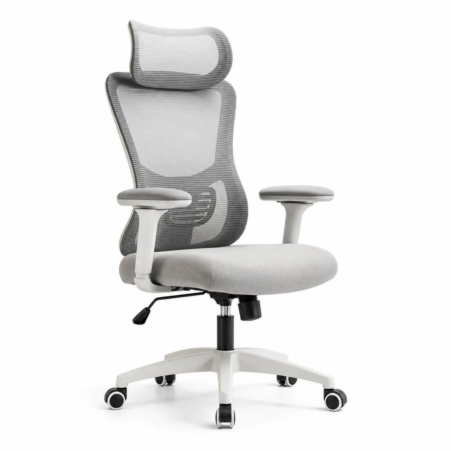 Chaise de bureau en maille avec dossier haut et accoudoirs réglables Gris