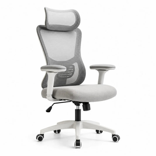 Chaise de bureau en maille avec dossier haut et accoudoirs réglables Gris