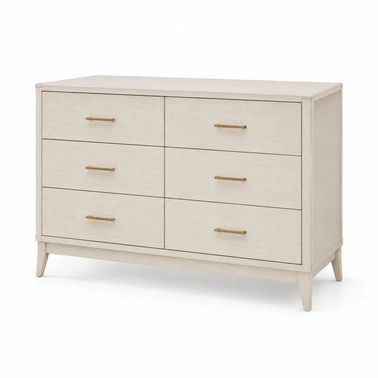 Commode en bois massif 6 tiroirs blanc et doré 120x45x80 cm