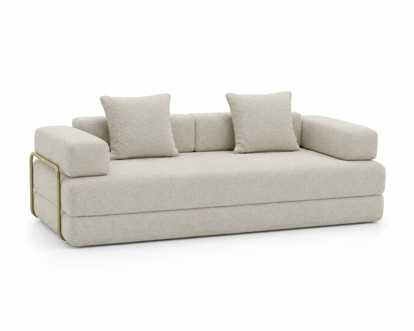 Canapé en tissu polyester beige avec coussins 200x90x75 cm