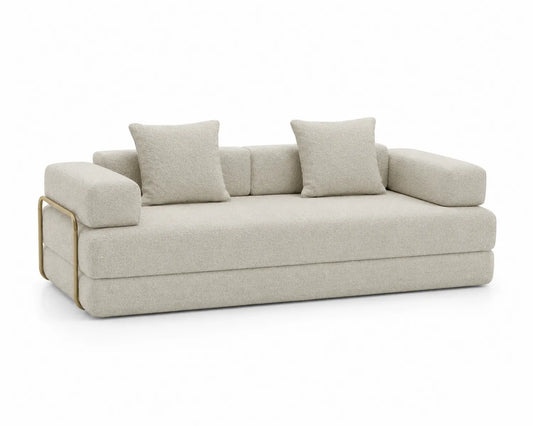 Canapé en tissu polyester beige avec coussins 200x90x75 cm