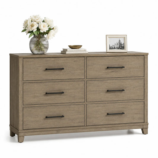 Commode en bois 6 tiroirs avec poignées en métal