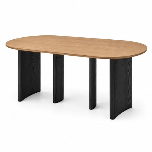 Table à manger ovale en chêne et contreplaqué noir