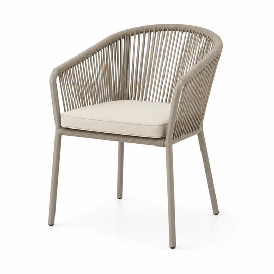 Chaise en métal et corde beige avec coussin