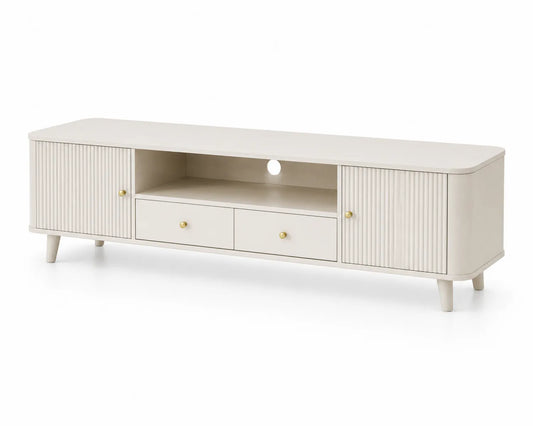 Meuble TV en bois MDF avec rangements 160 cm Beige
