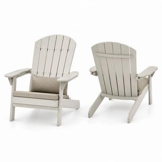 Chaises de jardin en bois blanc avec coussins beige lot de 2