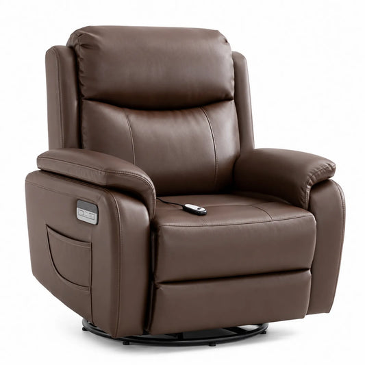 Fauteuil inclinable en cuir synthétique marron avec télécommande