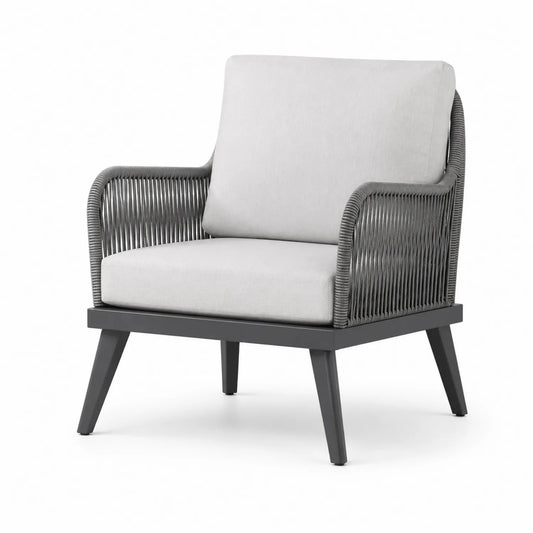 Fauteuil d'extérieur en aluminium et corde avec coussins Gris clair