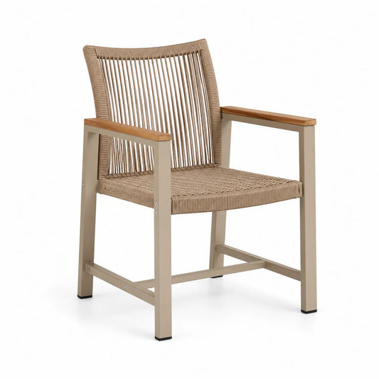 Chaise extérieure en métal et rotin avec accoudoirs en bois 88x56x61 cm Beige