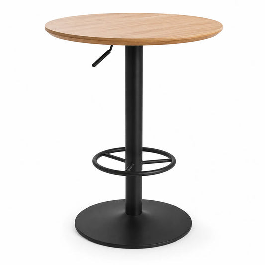 Table ronde réglable en bois et métal noir
