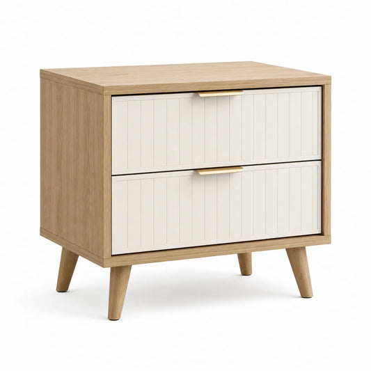 Table de chevet en bois MDF chêne/Blanc