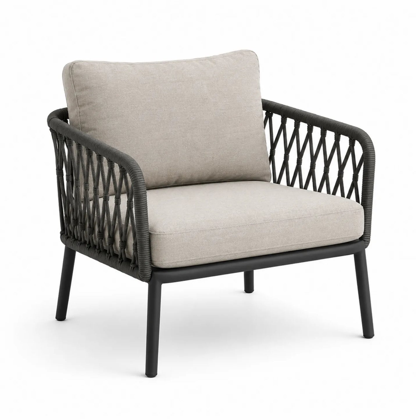 Fauteuil d'extérieur en aluminium et corde tressée