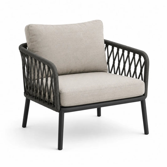 Fauteuil d'extérieur en aluminium et corde tressée