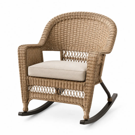 Chaise à bascule en résine tressée avec coussin en polyester