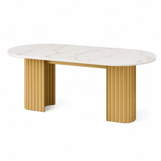 Table à manger ovale en marbre et bois